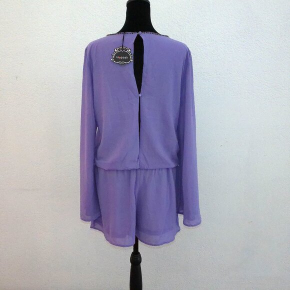 Iovposh, Purple long sleeve romper, with golden beads/fine chain details - Picture 7 of 16